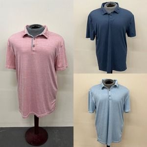 (3) BKE Mens Performane Polo Shirts XL: coral/gray, turquoise/grey, navy Chrty